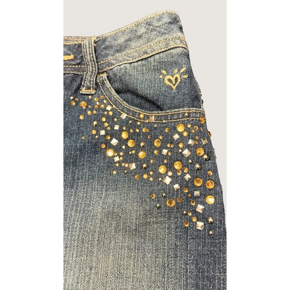 Justice Girls Denim Mini Skirt Size 12 | Y2K Rhinestone Studded | Discontinued